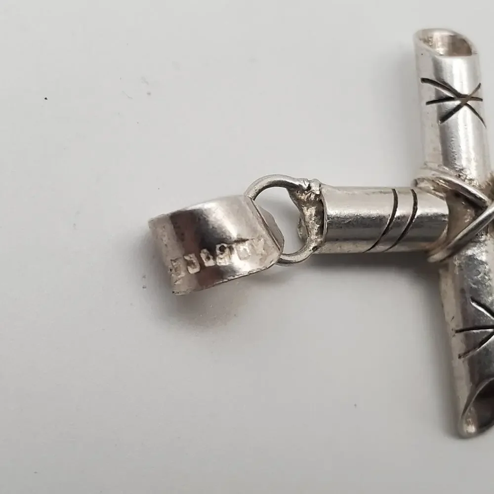 Vintage Taxco Sterling Silver Starburst Cross Pendant 2